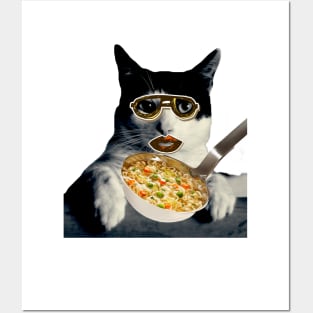 Cat eating ramen Posters and Art